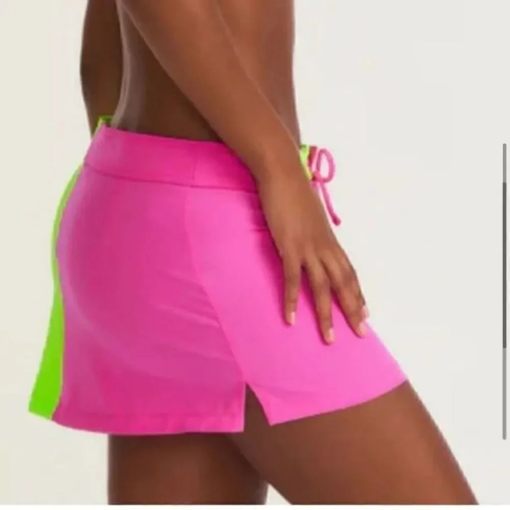 NWT LoveShackFancy X Hurley Solid Blocked Boardie Skirt neon pink green swimsuit